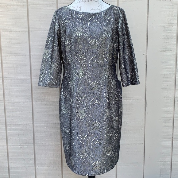 eliza J Metallic Lace Sheath Dress - Gun Metal - Picture 2 of 15